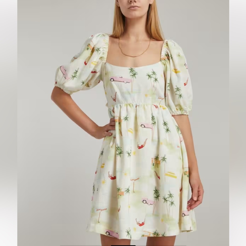Kitri - Palm Springs Print - Tie Back Mini Dress - Pink Cadillac - US size 6